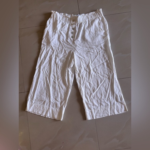 Ruby Rd Capri Pants M Ivory Elastic Waist Pockets Cottage Core Beachy Casual - Picture 15 of 15